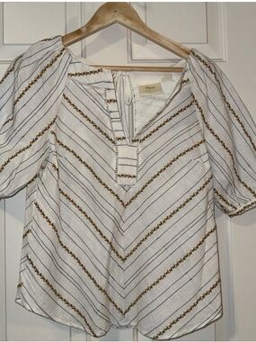 Maeve Striped Embroidered V-Neck Womens Top 6